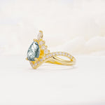 Pear Cut Moss Agate Crown Engagement Ring with Chevron Band - Additional view