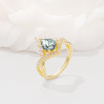 Pear Cut Moss Agate Crown Engagement Ring with Chevron Band - Additional view