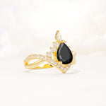 Pear Cut Black Onyx Crown Engagement Ring with Chevron Band - Additional view