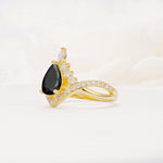 Pear Cut Black Onyx Crown Engagement Ring with Chevron Band - Additional view