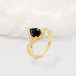 Pear Cut Black Onyx Crown Engagement Ring with Chevron Band - Additional view