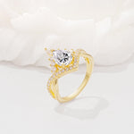 Pear Cut Lab Diamond Crown Engagement Ring with Chevron Band - Additional view