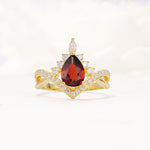 Pear Cut Garnet Crown Engagement Ring with Chevron Band - Additional view
