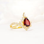Pear Cut Garnet Crown Engagement Ring with Chevron Band - Additional view