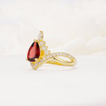 Pear Cut Garnet Crown Engagement Ring with Chevron Band - Additional view