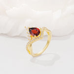 Pear Cut Garnet Crown Engagement Ring with Chevron Band - Additional view
