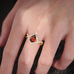 Pear Cut Garnet Crown Engagement Ring with Chevron Band - Additional view