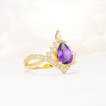 Pear Cut Amethyst Crown Engagement Ring with Chevron Band - Additional view