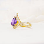 Pear Cut Amethyst Crown Engagement Ring with Chevron Band - Additional view