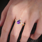 Pear Cut Amethyst Crown Engagement Ring with Chevron Band - Additional view