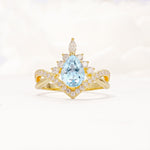 Pear Cut Aquamarine Crown Engagement Ring with Chevron Band - Additional view