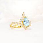 Pear Cut Aquamarine Crown Engagement Ring with Chevron Band - Additional view