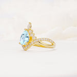 Pear Cut Aquamarine Crown Engagement Ring with Chevron Band - Additional view
