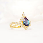 Pear Cut Alexandrite Crown Engagement Ring with Chevron Band - Additional view