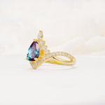 Pear Cut Alexandrite Crown Engagement Ring with Chevron Band - Additional view