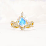 Pear Cut Moonstone Crown Engagement Ring with Chevron Band - Additional view