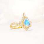 Pear Cut Moonstone Crown Engagement Ring with Chevron Band - Additional view