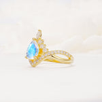Pear Cut Moonstone Crown Engagement Ring with Chevron Band - Additional view