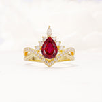 Pear Cut Ruby Crown Engagement Ring with Chevron Band - Additional view