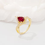 Pear Cut Ruby Crown Engagement Ring with Chevron Band - Additional view