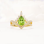 Pear Cut Peridot Crown Engagement Ring with Chevron Band - Additional view