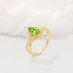 Pear Cut Peridot Crown Engagement Ring with Chevron Band - Additional view