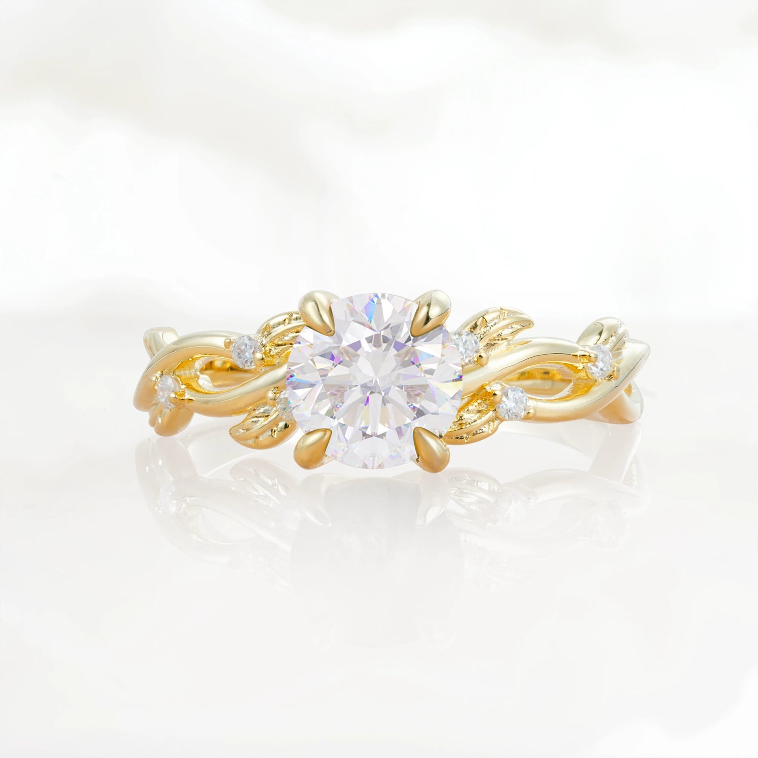 Nature Inspired Round-Shaped Moissanite Engagement Ring