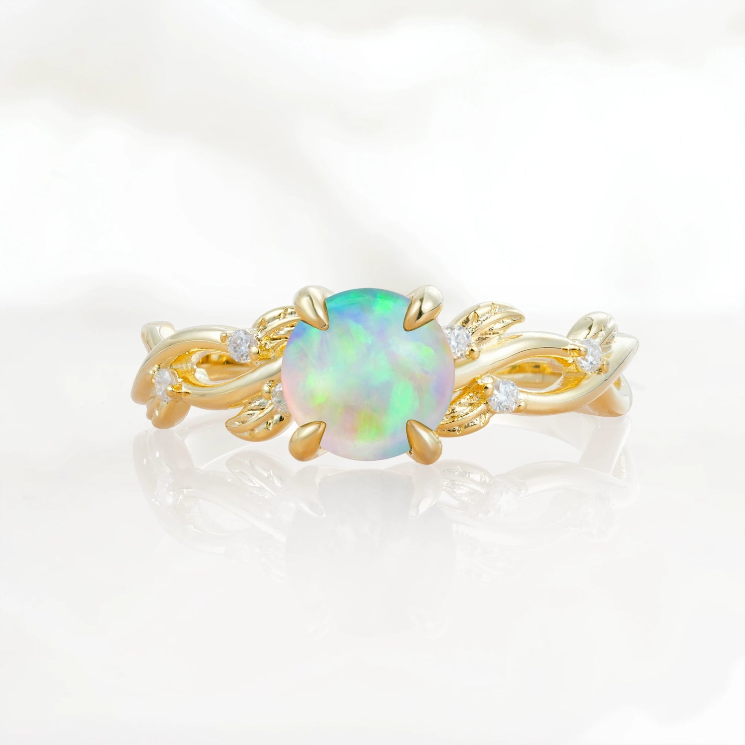 Nature Inspired Round-Shaped Opal Engagement Ring