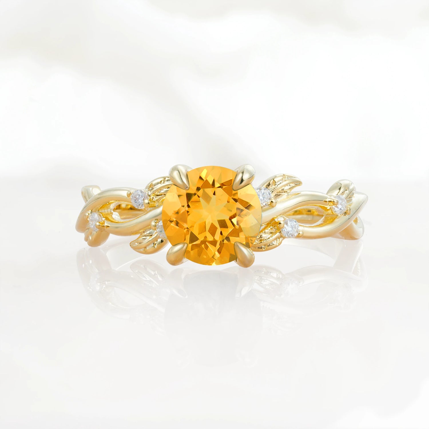 Nature Inspired Round-Shaped Citrine Engagement Ring