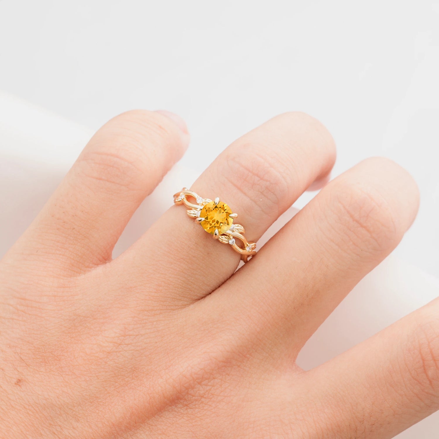 Nature Inspired Round-Shaped Citrine Engagement Ring