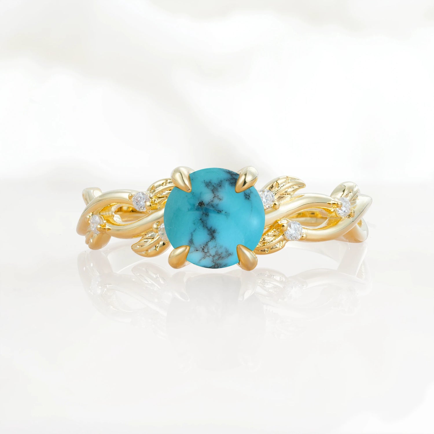Nature Inspired Round-Shaped Turquoise Engagement Ring