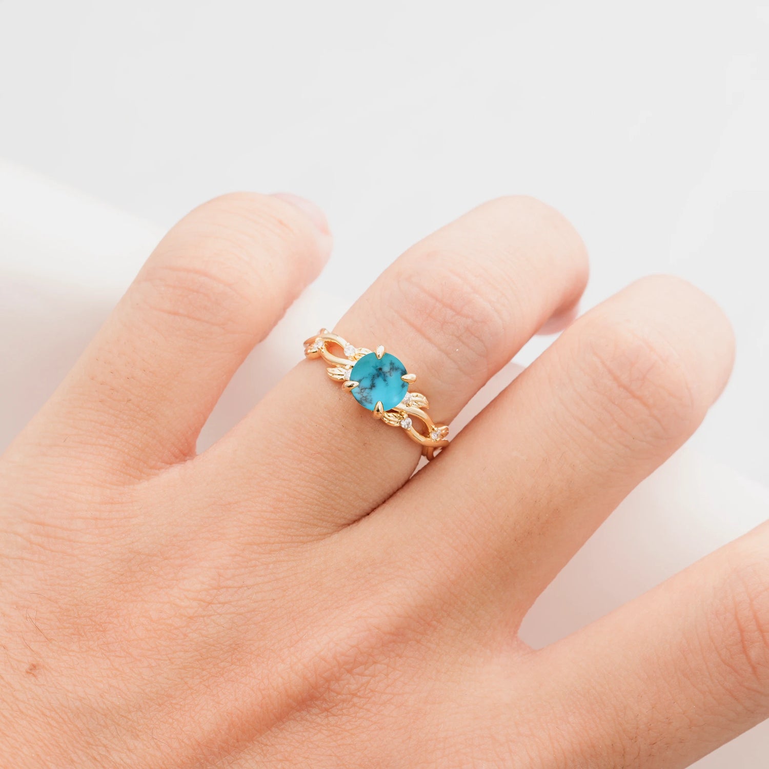Nature Inspired Round-Shaped Turquoise Engagement Ring