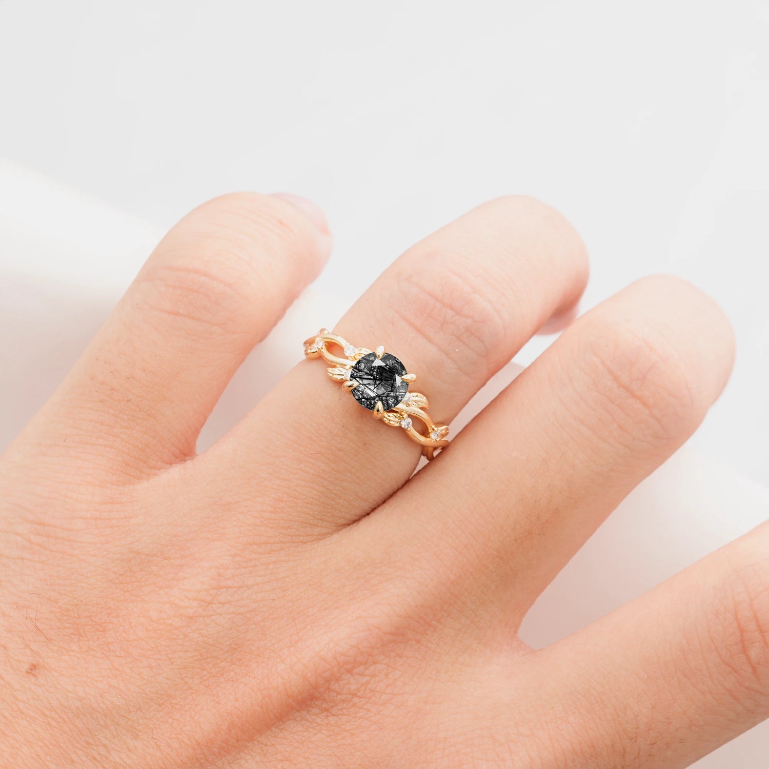 Nature Inspired Round-Shaped Black Rutilated Quartz Engagement Ring
