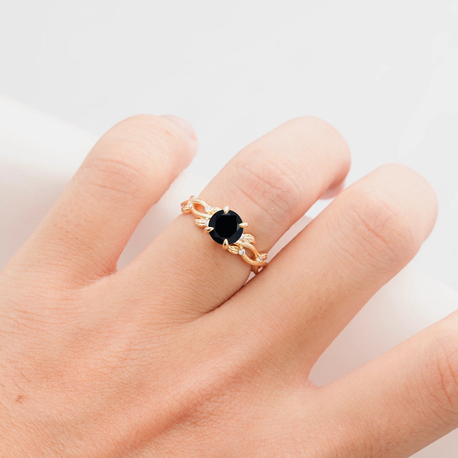 Nature Inspired Round-Shaped Black Onyx Engagement Ring