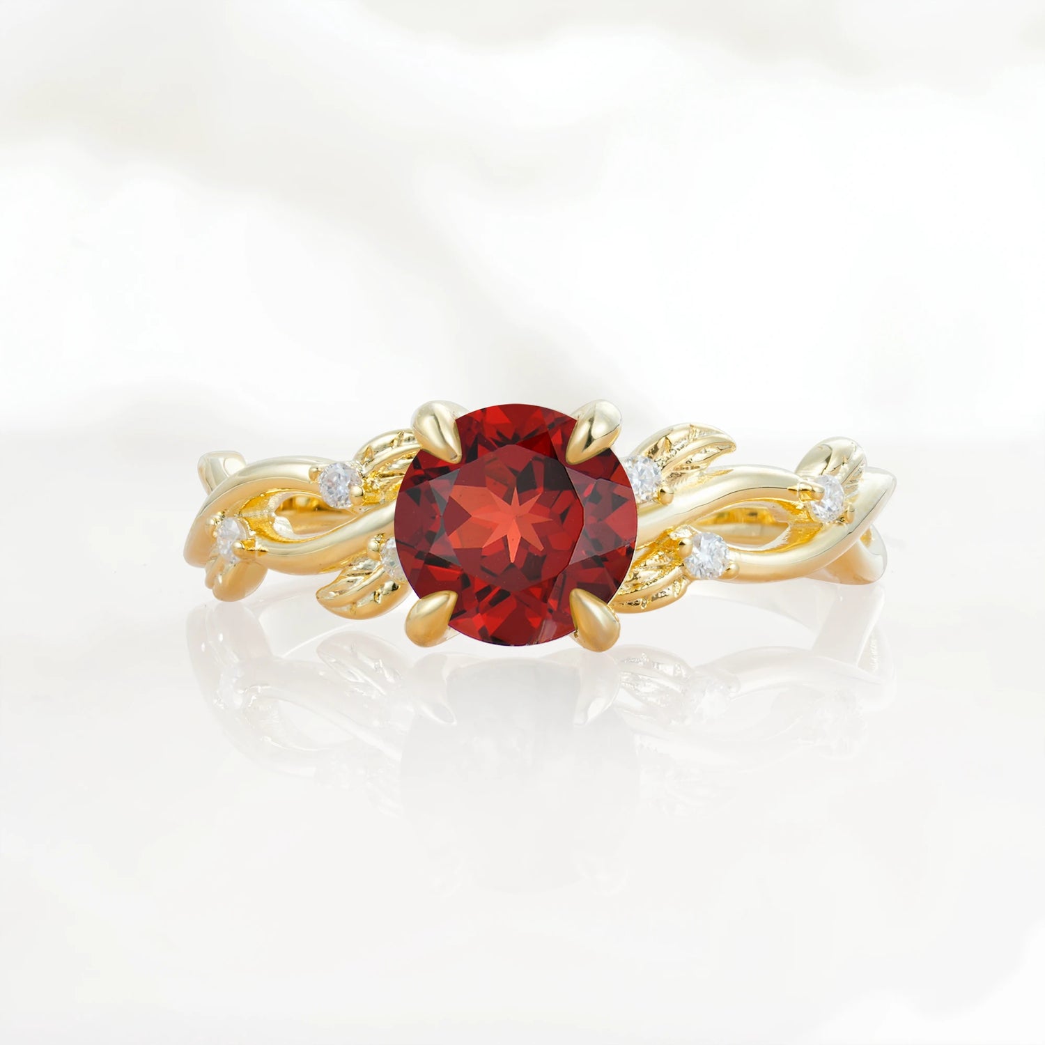 Nature Inspired Round-Shaped Garnet Engagement Ring