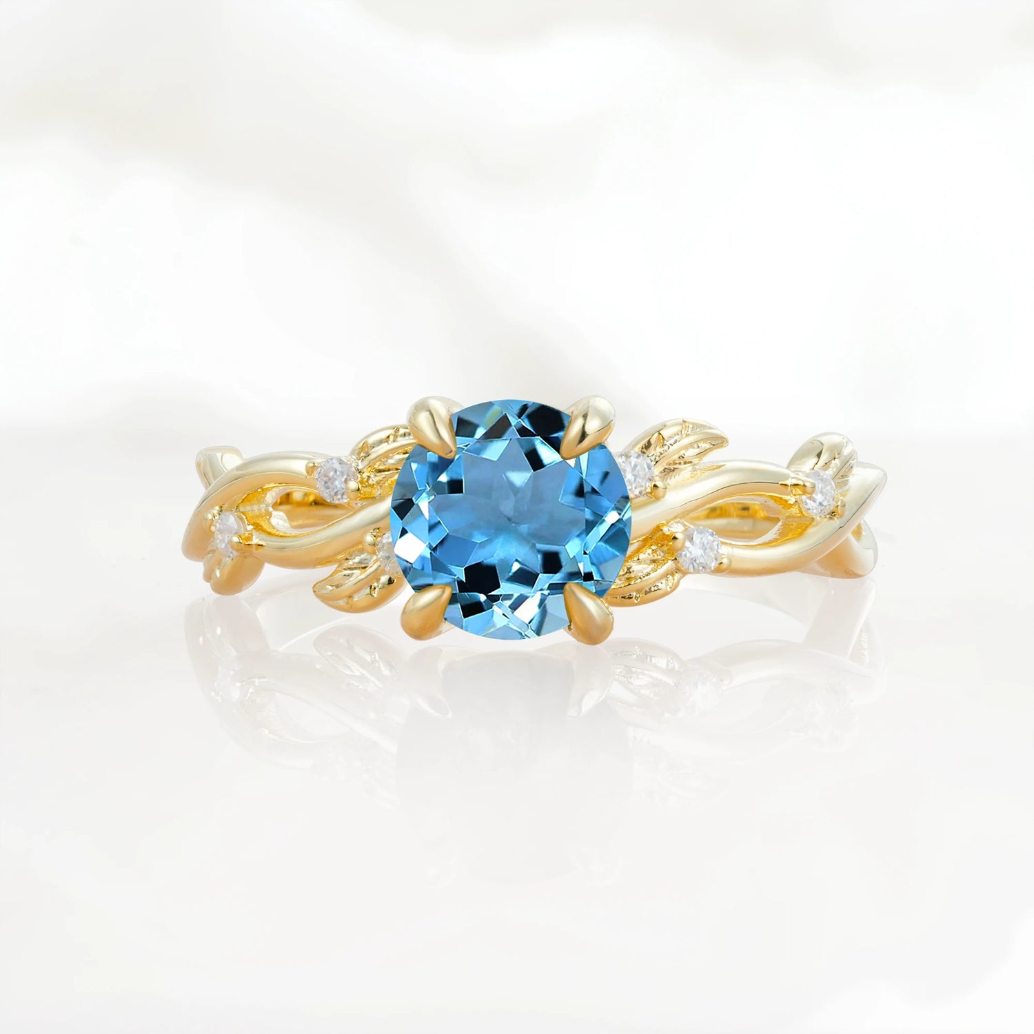 Nature Inspired Round-Shaped Aquamarine Engagement Ring