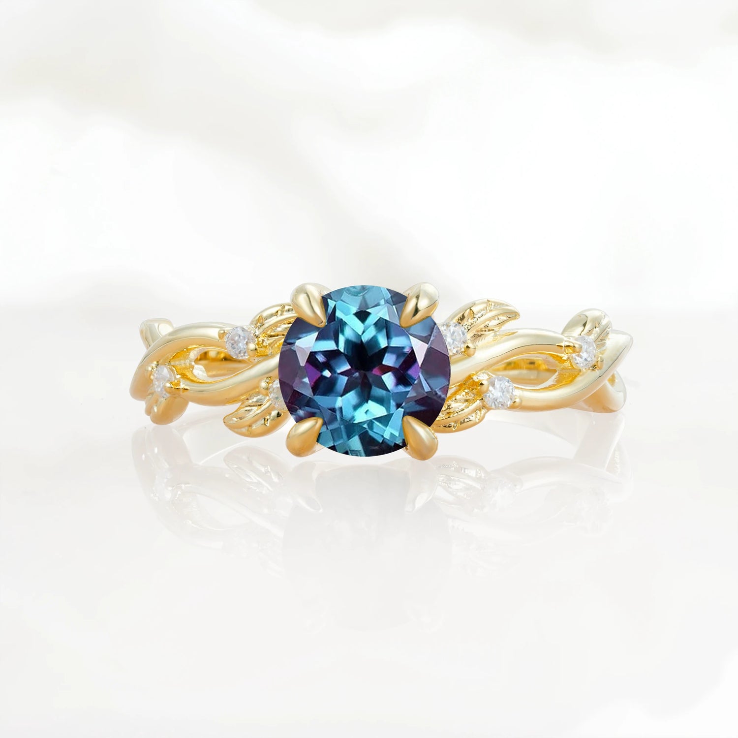 Nature Inspired Round-Shaped Alexandrite Engagement Ring