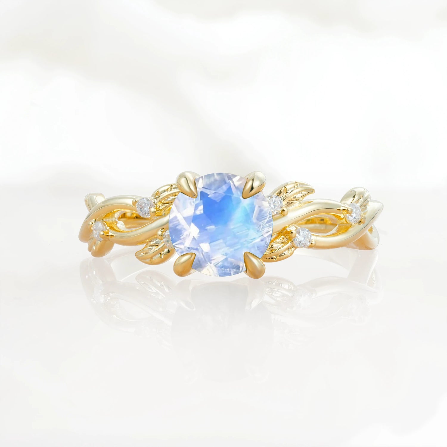 Nature Inspired Round-Shaped Moonstone Engagement Ring