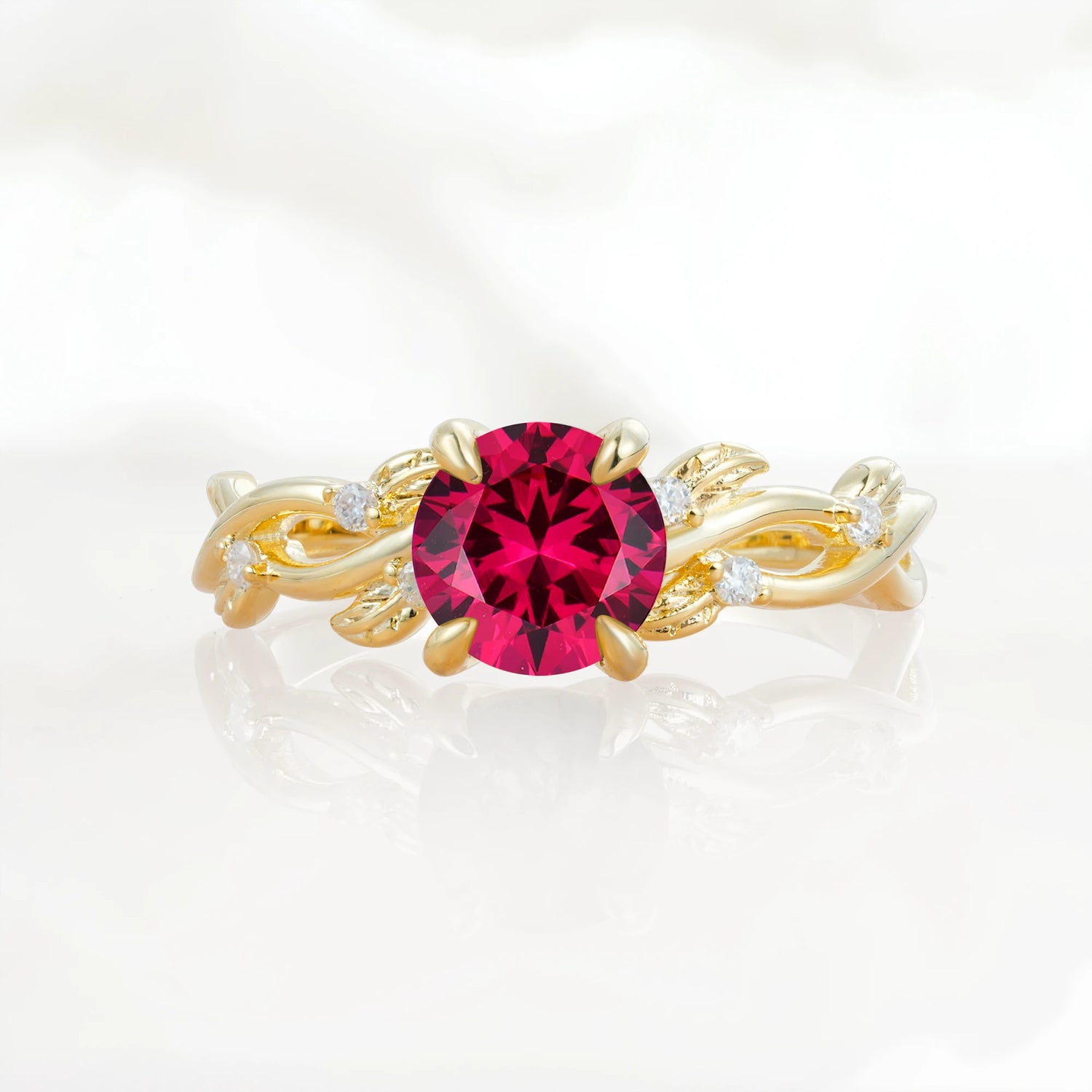 Nature Inspired Round-Shaped Ruby Engagement Ring