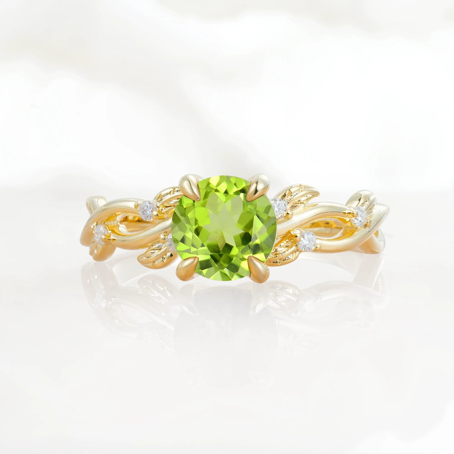 Nature Inspired Round-Shaped Peridot Engagement Ring