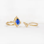 Luxury Pear Cut Milgrain Halo Sapphire Bridal Ring Set - Additional view