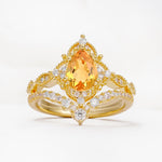Luxury Pear Cut Milgrain Halo Citrine Bridal Ring Set - Yellow-Gold