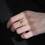 Luxury Pear Cut Milgrain Halo Black Rutilated Quartz Bridal Ring Set - Additional view