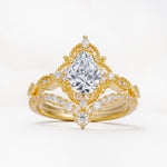 Luxury Pear Cut Milgrain Halo Lab Diamond Bridal Ring Set - Yellow-Gold