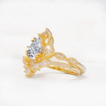 Luxury Pear Cut Milgrain Halo Lab Diamond Bridal Ring Set - Rose-Gold