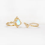 Luxury Pear Cut Milgrain Halo Moonstone Bridal Ring Set - Additional view