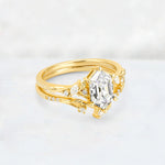 Elongated Hexagon Moissanite Leaf Vine Bridal Ring Set - Rose-Gold