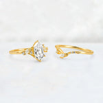 Elongated Hexagon Moissanite Leaf Vine Bridal Ring Set - White-Gold