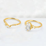 Elongated Hexagon Moissanite Leaf Vine Bridal Ring Set - Additional view
