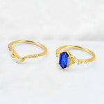 Elongated Hexagon Sapphire Leaf Vine Bridal Ring Set - Additional view